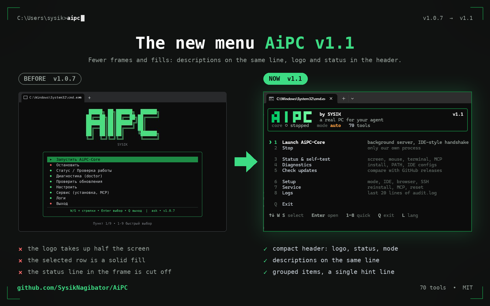 AiPC menu before/after